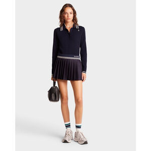 Sporty & Rich Abigail Wool Pleated Skirt Navy Size XL Old Money Prep Academia